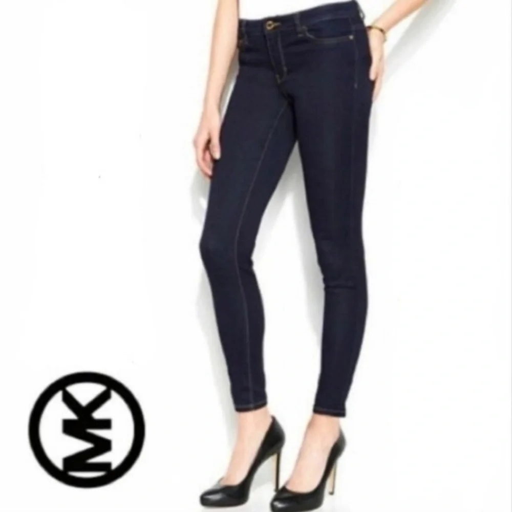 MICHAEL KORS sz 8 Jeans Dark Wash Skinny Metal Logo Blue